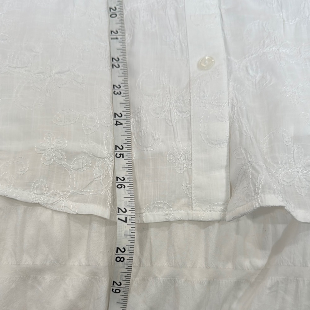 Ellen Tracy 100%Cotton Floral Embroidered White Button Down Shirt Size 14 - Picture 4 of 8
